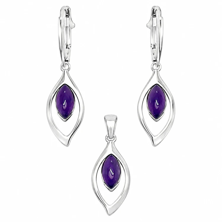 Hochwertiges 925er Silberschmuck Set mit Amethyst