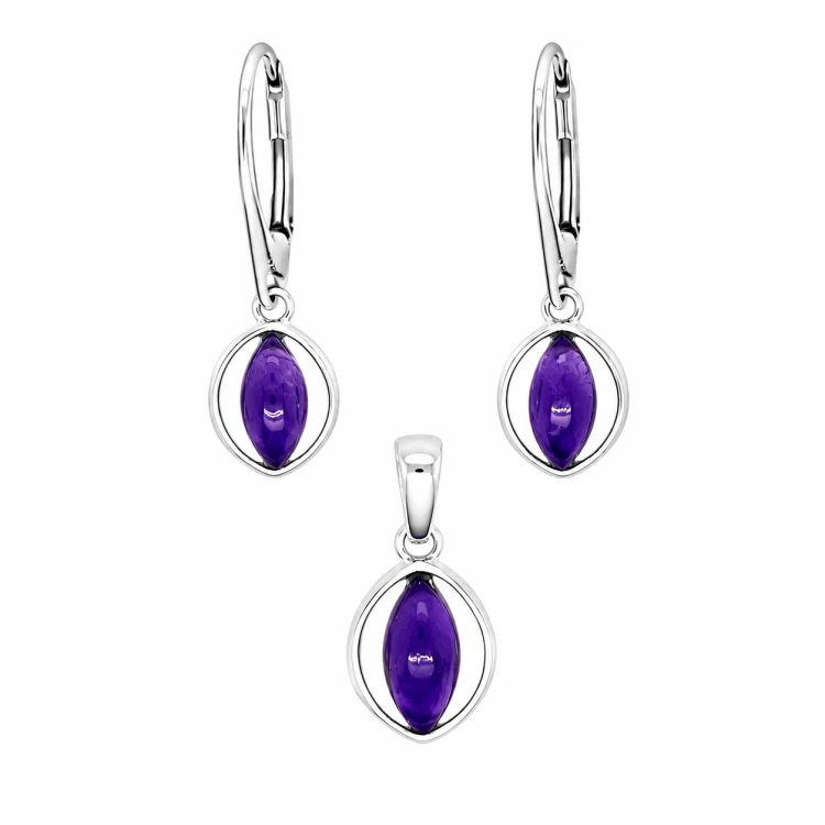 Set aus Amethyst Anhänger und Ohrringen für Damen