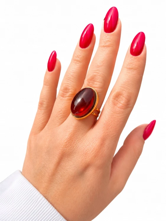 Handgefertigter Ring mit Kirschbernstein