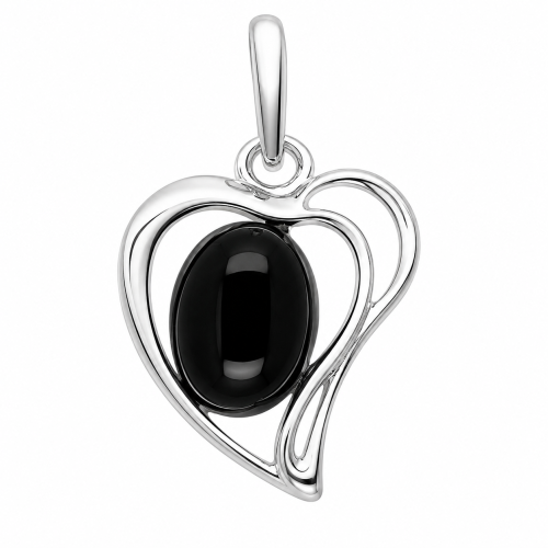 Zeitloses Silberherz mit Onyx Edelstein