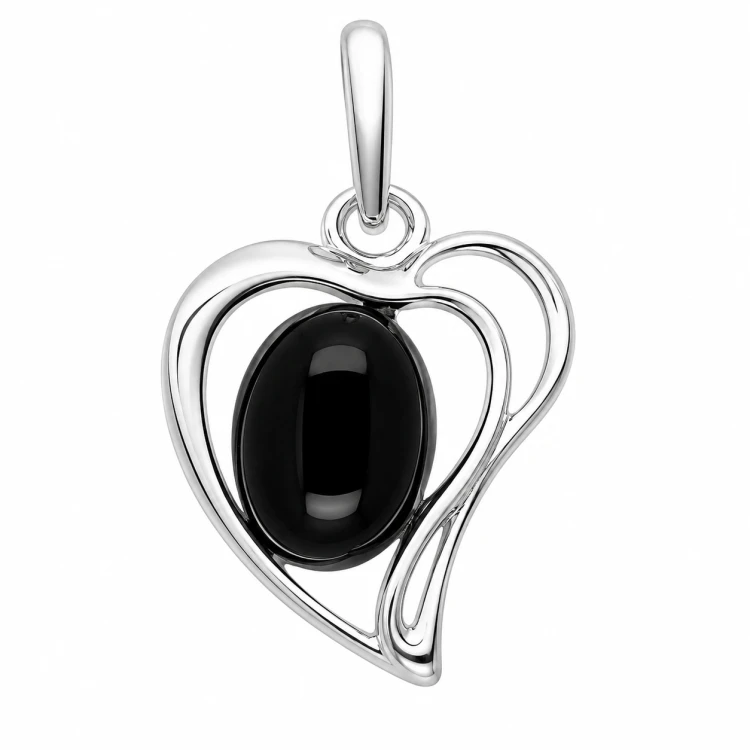 Zeitloses Silberherz mit Onyx Edelstein
