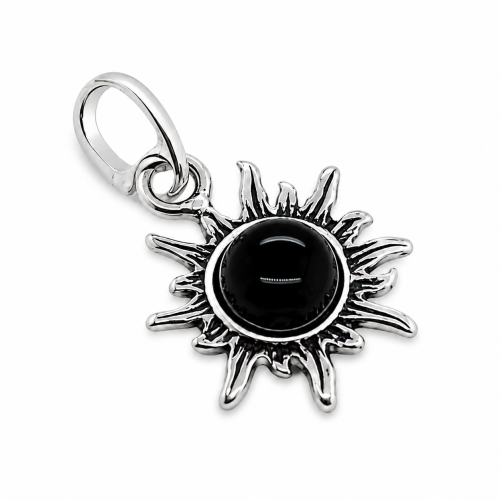 Silberner Sonnenanhänger mit schwarzem Stein