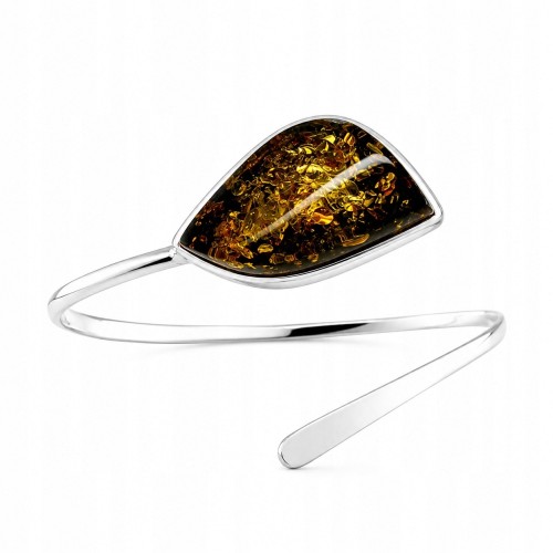 Silberarmband mit grünem Bernstein Vorderansicht