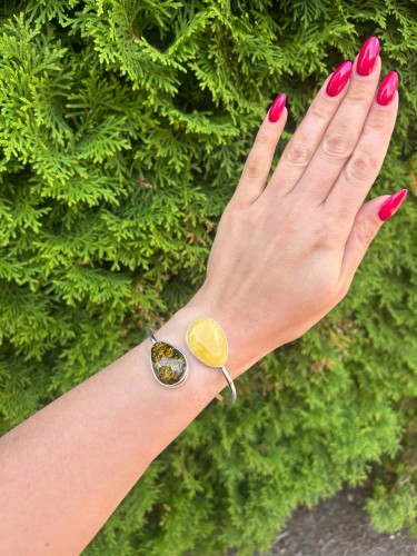 Elegantes Armband aus Silber 925 mit grünem Bernstein