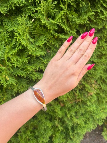 Grosses Damen Silberarmband Bernstein
