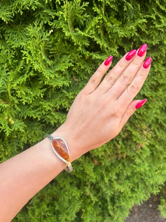 Grosses Damen Silberarmband Bernstein