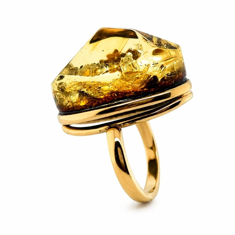 Eleganter Ring Silber vergoldet Bernstein grün
