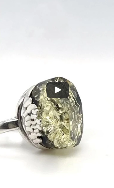 eleganter bernsteinring verstellbar silber
