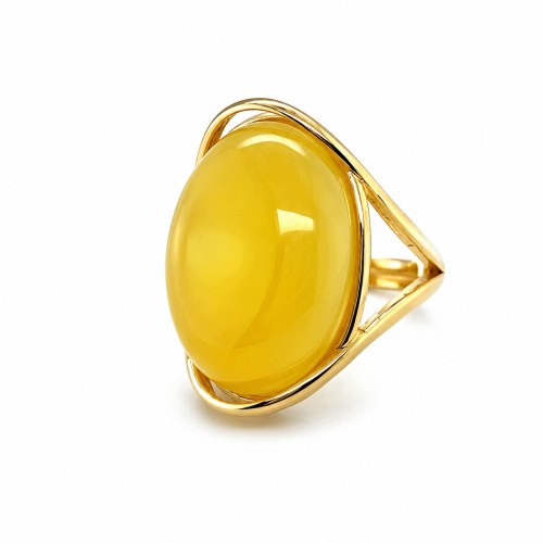 Silberring mit Milchbernstein Silber 925 vergoldet verstellbar