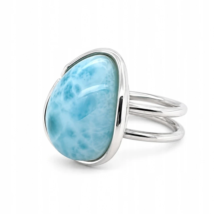 Silberner Ring mit Larimar verstellbar Naturstein