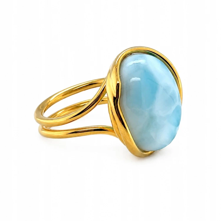 Larimar Ring verstellbar Silber 925 vergoldet