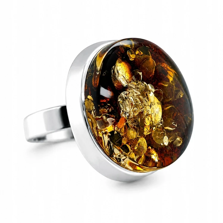 Naturbernstein Schmuck Silberring grün