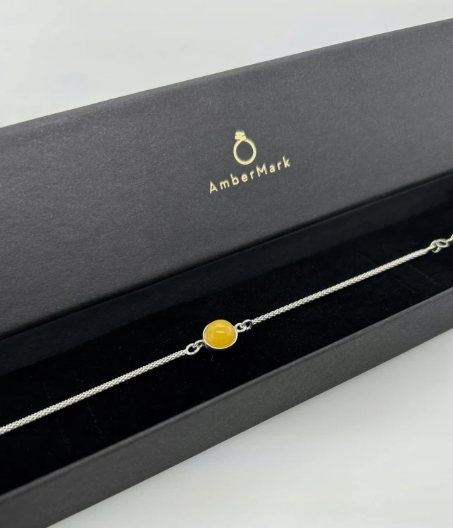 Silberarmband mit Bernstein-Auge Draufsicht