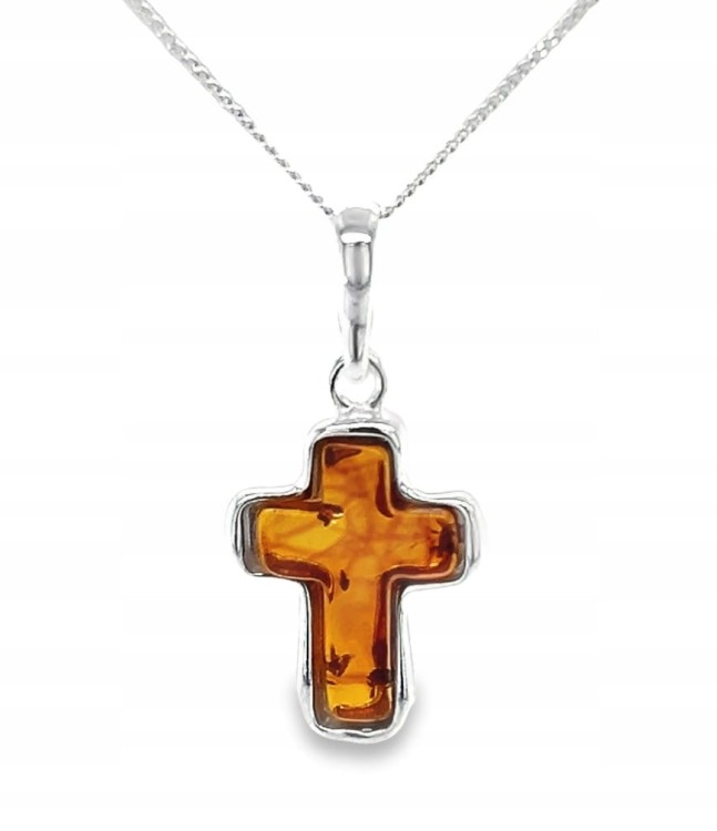 Silberanhänger mit Bernstein Kreuz Design