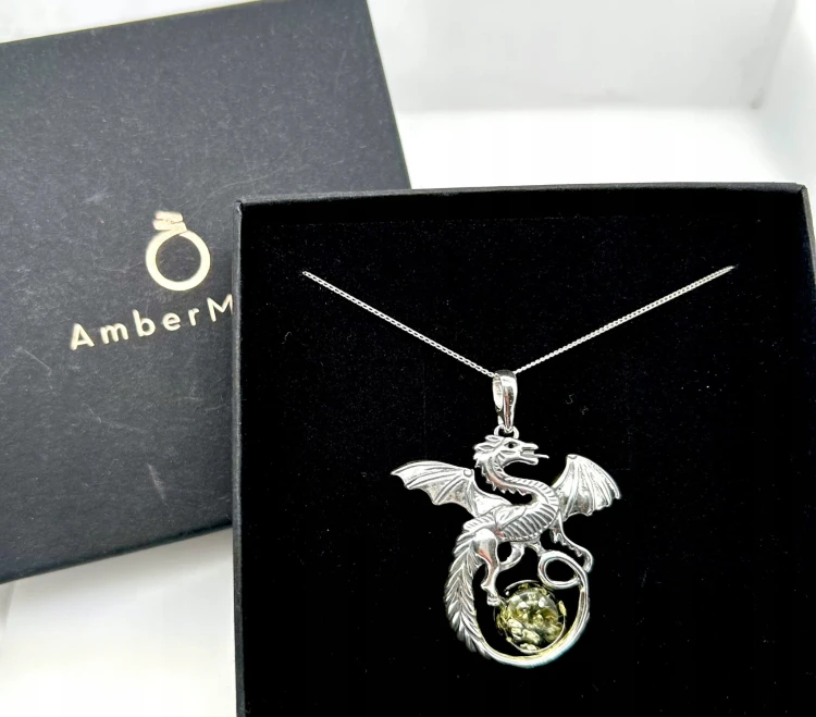 Handgefertigter Schmuck Drache mit Bernstein