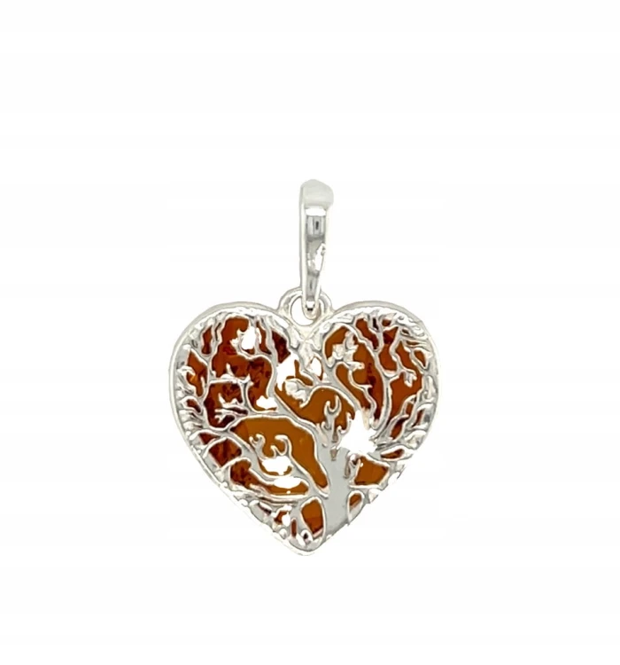 Herzanhänger aus Silber mit Cognac-Bernstein