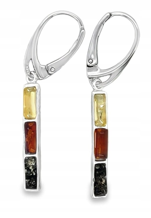 Bernstein Ohrringe Silber Rechteck Design