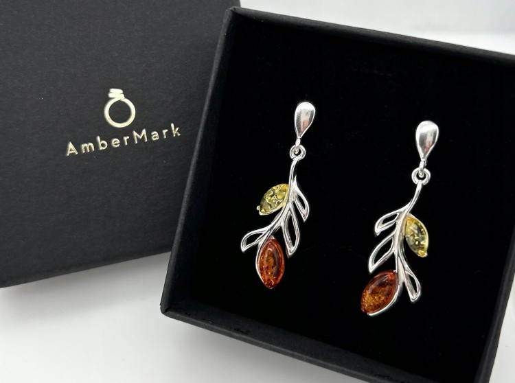 Bernstein Ohrringe Silber Blatt Design
