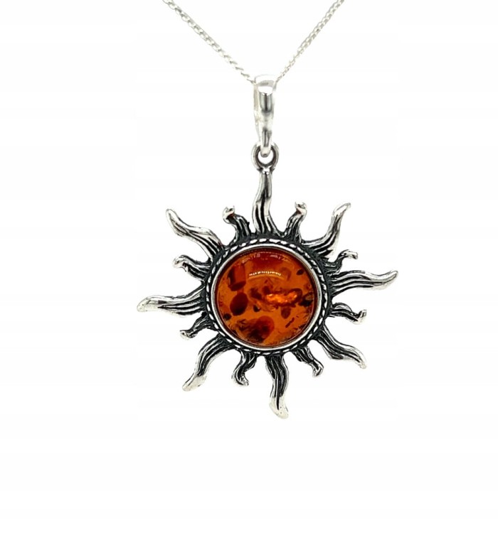 Silberanhänger mit Bernstein Sonne Design