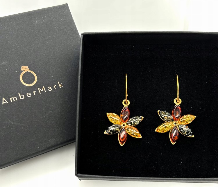 Silberne Ohrringe mit Bernstein Blume