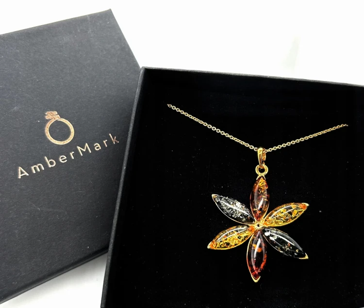 Silberanhänger mit Bernstein Modell Blume
