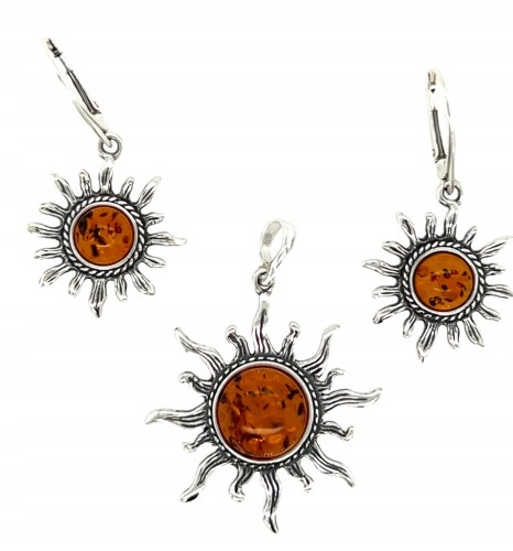 Silbernes Schmuckset mit Bernstein Sonnen