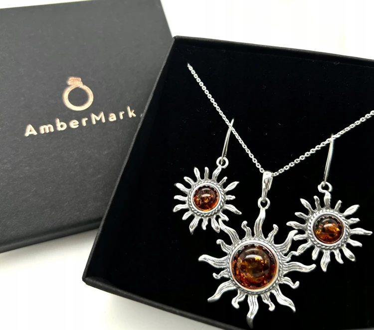 Elegantes Silberset mit Naturbernstein Sonne