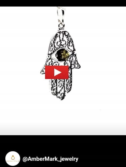 Bernsteinschmuck Hand der Fatima Silber