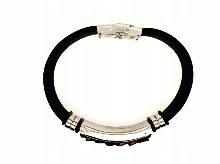 Schwarzes Lederarmband für Herren with Bernsteinakzent