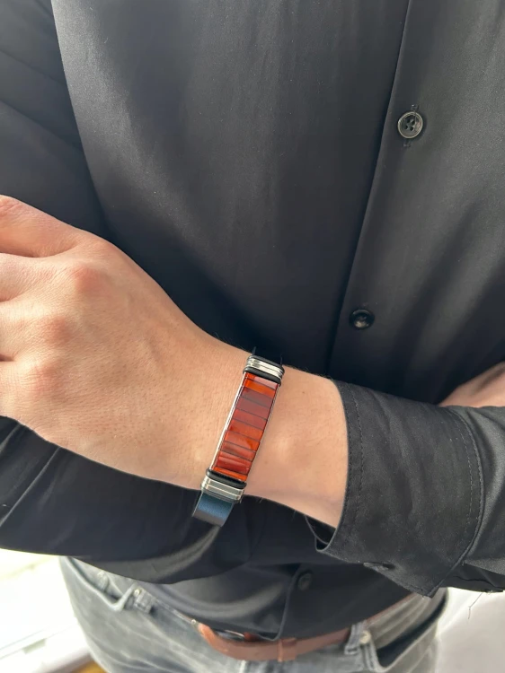 elegantes herrenarmband bernstein leder
