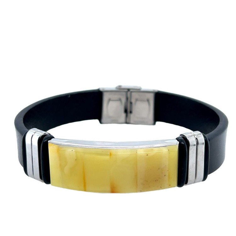 Herrenarmband mit geschliffenem Bernstein milchig