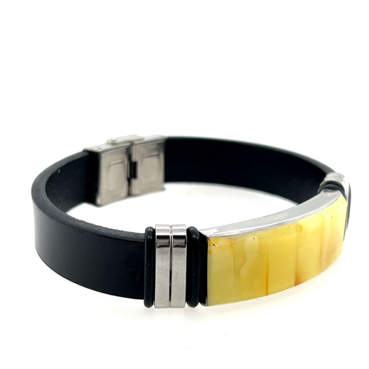 Herrenarmband Leder und Bernstein Detailaufnahme