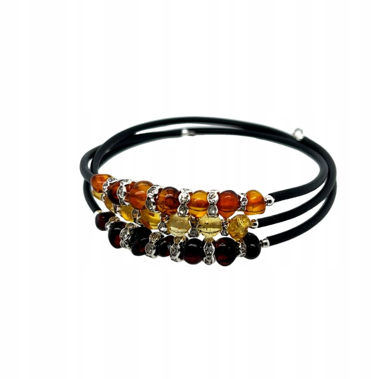 Bernsteinarmband mit Zirkonia auf schwarzem Draht