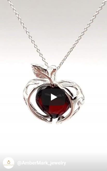 Bernsteinanhänger Apfel aus Sterling Silber 925