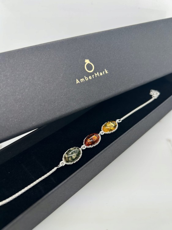 silberarmband mit bernstein ovale steine ansicht