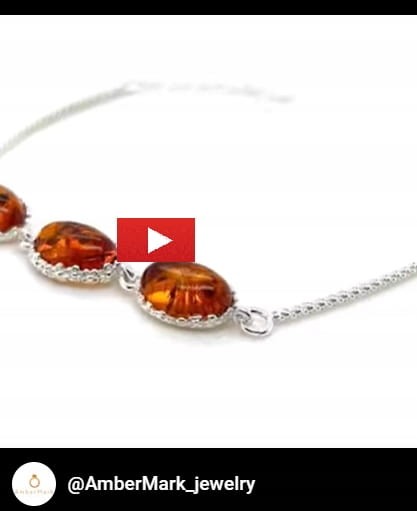 Elegantes Silberarmband mit Bernstein oval