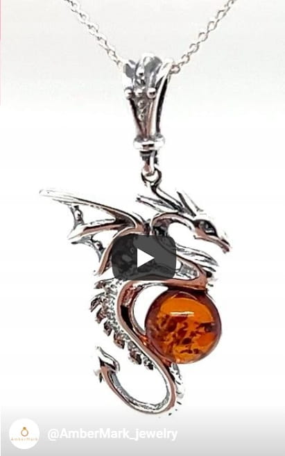 Silberanhänger Drache mit Bernstein