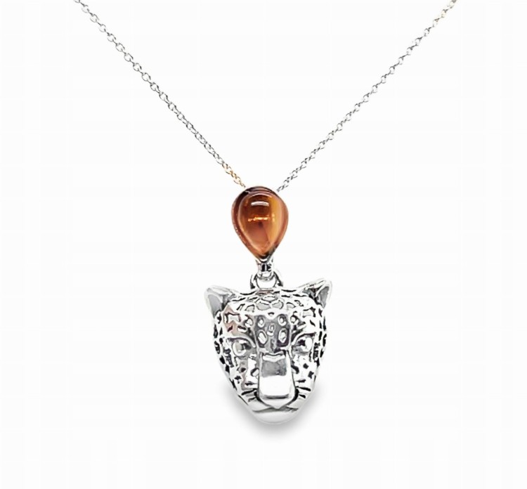 Silberanhänger Leopard mit Bernstein
