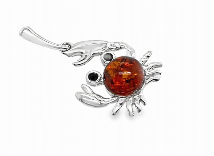 Silberanhänger Krabbe mit Bernstein und Swarovski-Kristall