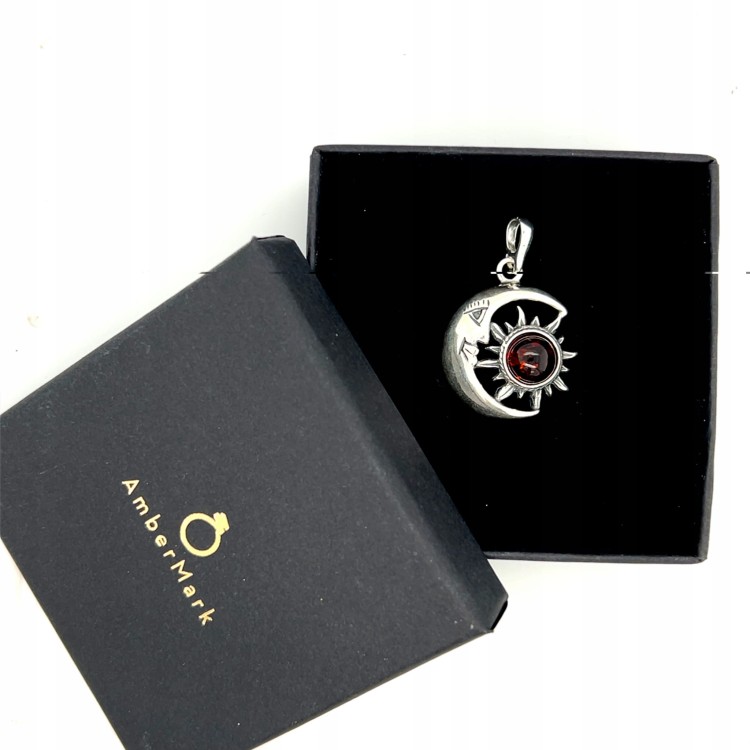 silberanhänger bernsteinschmuck sonne im mond