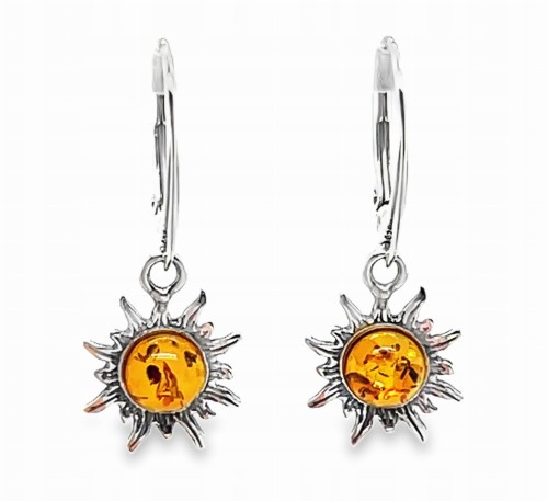 Silberohrringe mit Bernstein Sonne Design