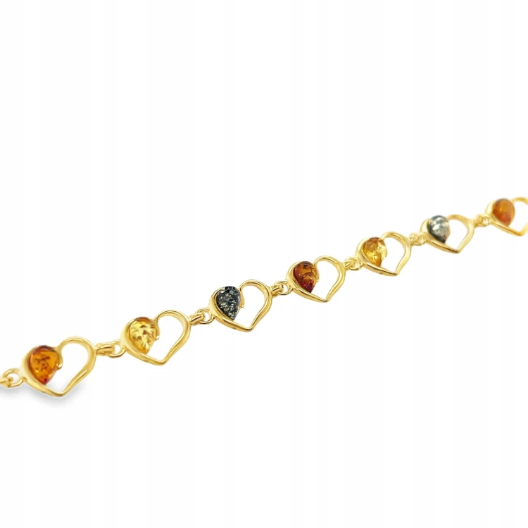 vergoldetes silberarmband mit bernstein herzen vorderansicht