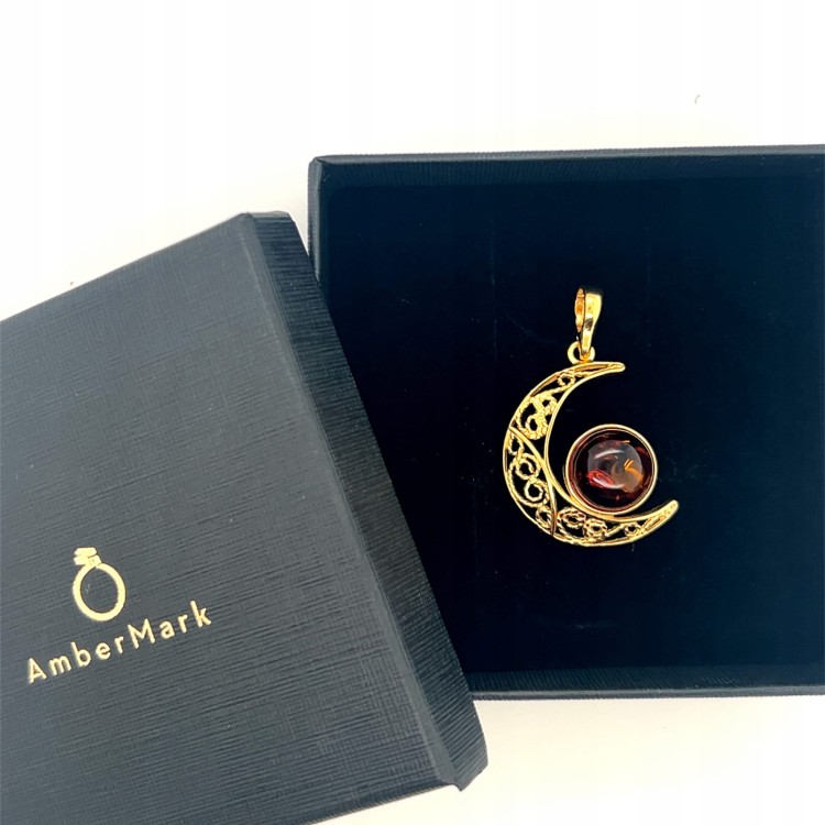 Bernsteinschmuck vergoldet Mond Design