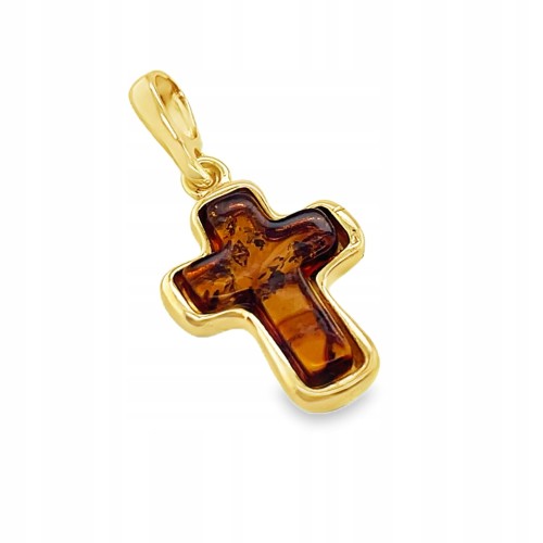 Silberner vergoldeter Anhänger mit Bernstein Kreuz