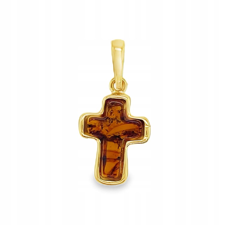 Schmuck Anhänger Kreuz Bernstein vergoldet