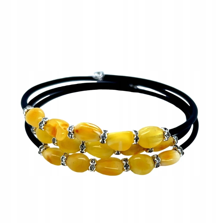 Bernstein Armband mit Zirkonia auf schwarzem Draht