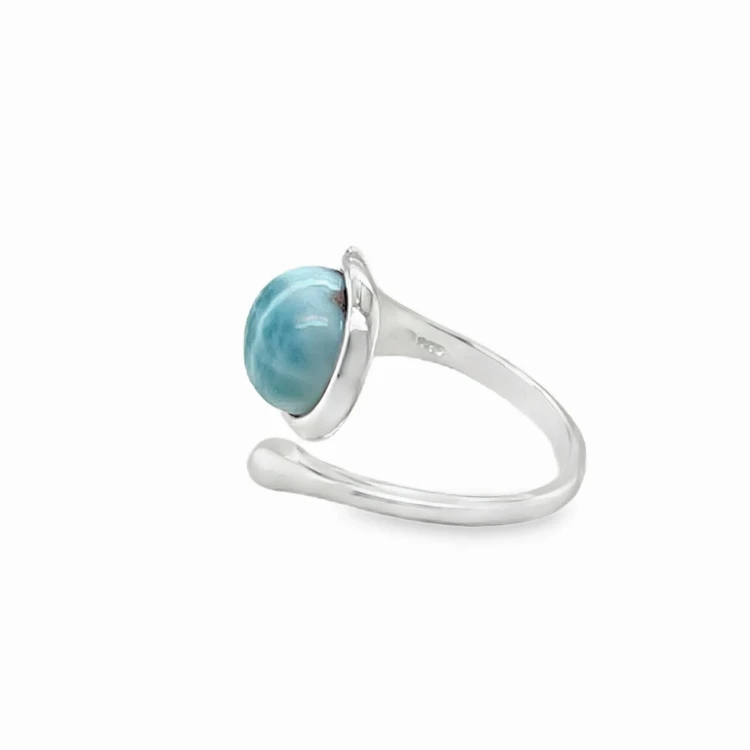 Silberring mit Larimar verstellbar Draufsicht