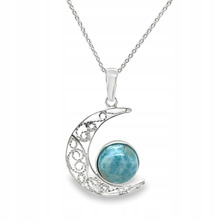 Silberanhänger mit Larimar Stein Mond